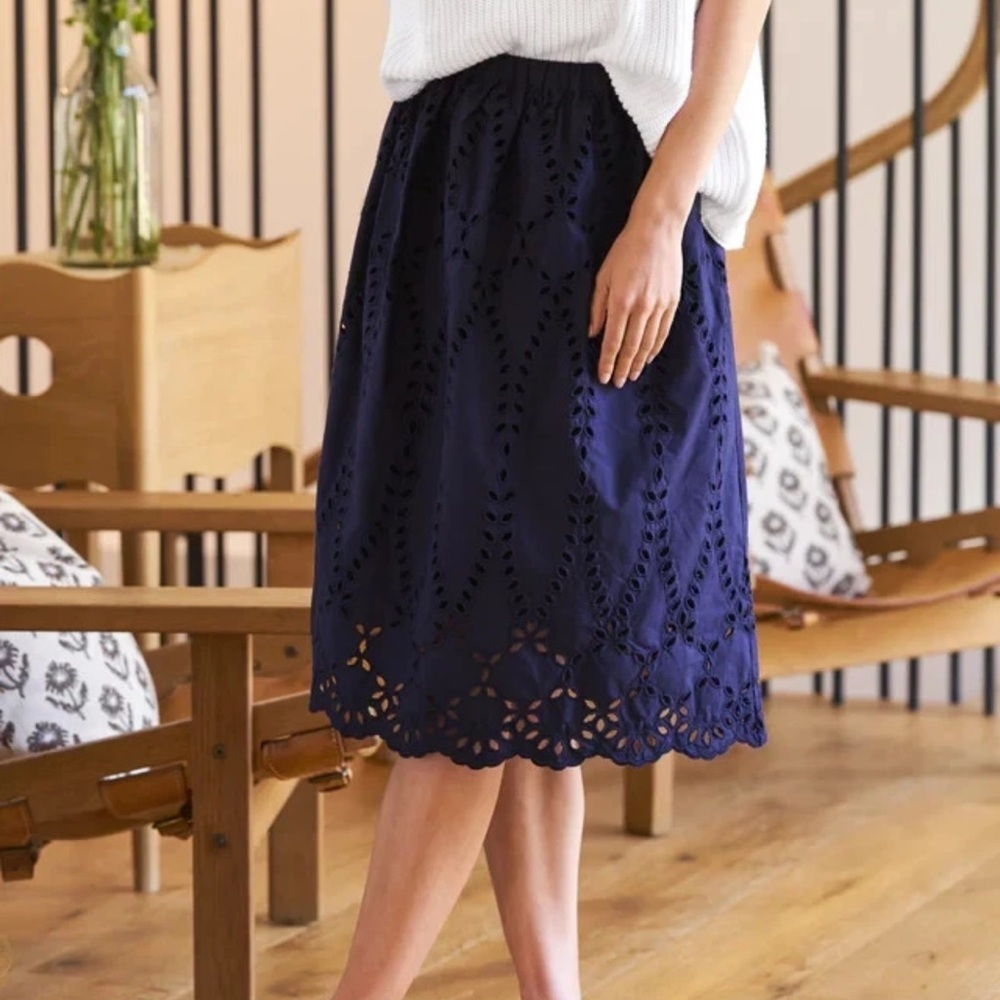 Frank & Eileen Grace Eyelet Midi Skirt In Navy Blue‎ Women's Size L - Picture 3 of 10